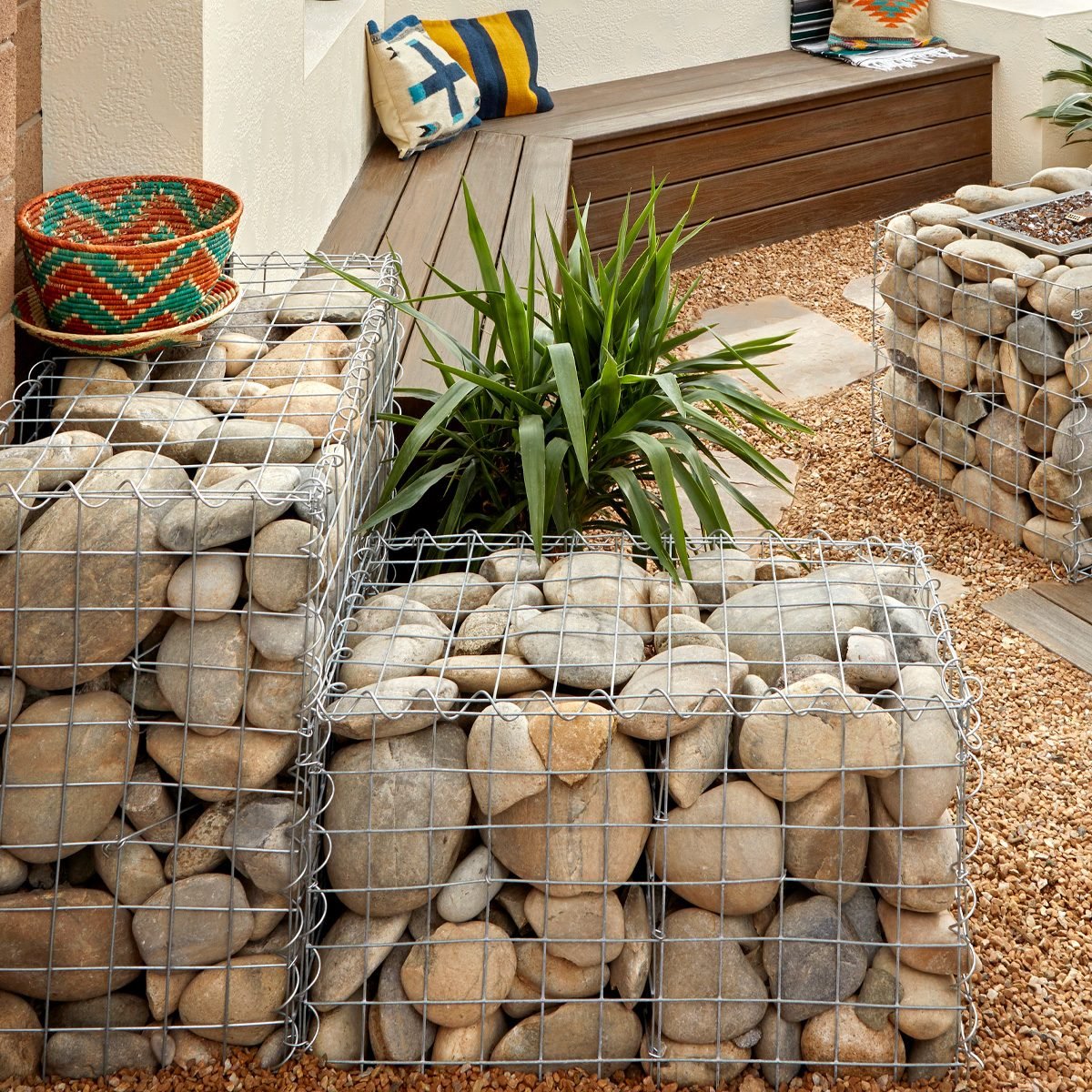 Gabion baskets and render-look wall